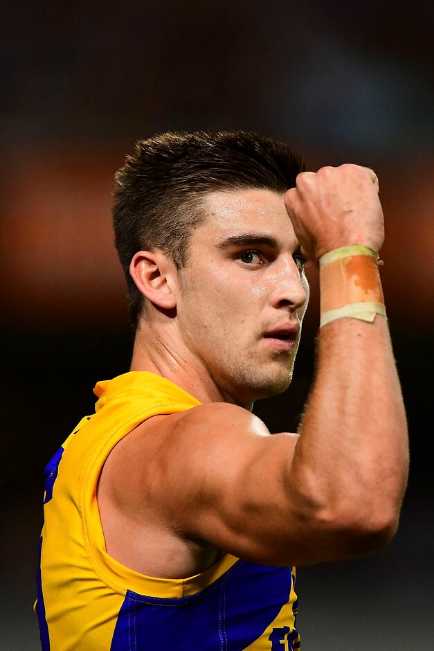 AFL 2016 Rd 04 - West Coast v Richmond PERTH, AUSTRALIA - APRIL 15: Elliot Yeo of the Eagles celebrates a goal during the 2016 AFL Round 04 match between the West Coast Eagles and the Richmond Tigers at Domain Stadium, Perth on April 15, 2016. (Photo by Daniel Carson/AFL Media)
